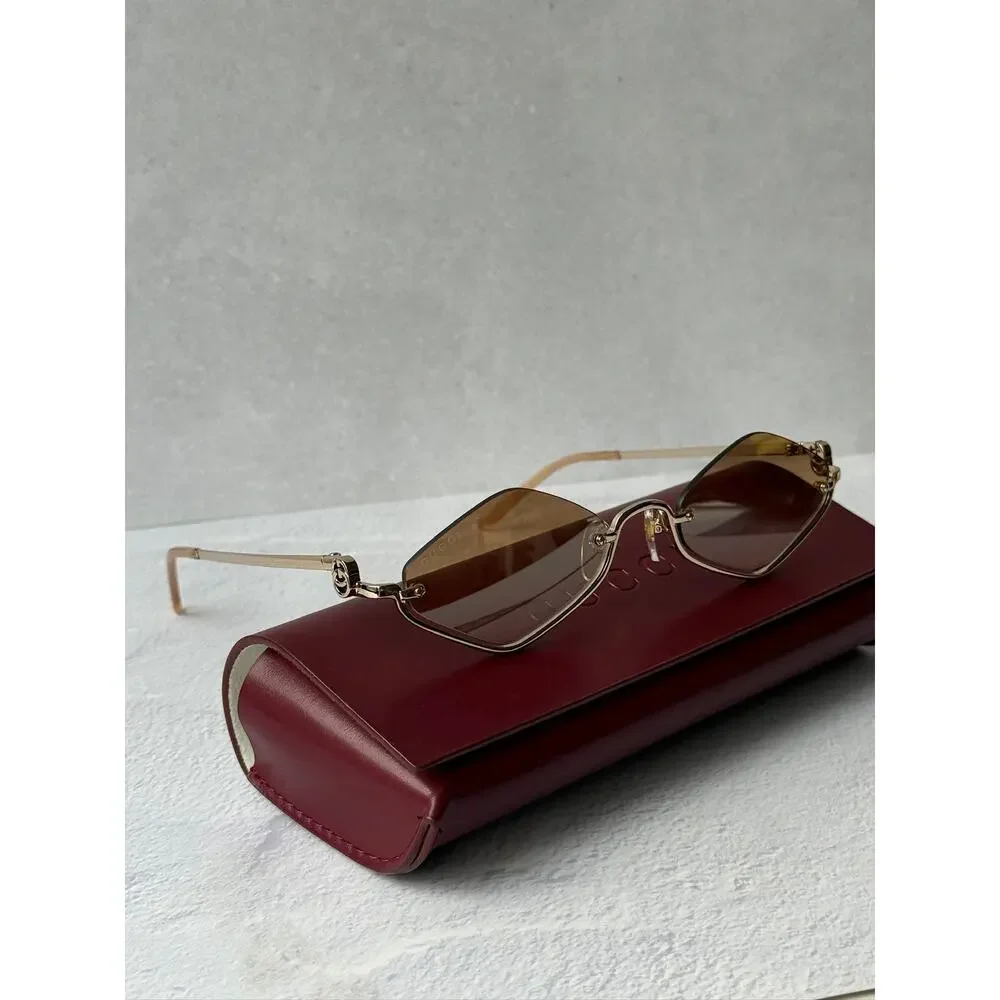 NEW Gucci GG1604S 004 Gold Cat Eye Brown Lens Sunglasses $720